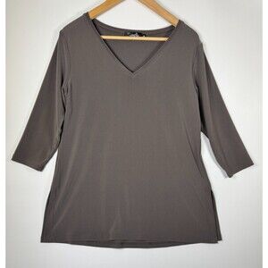 Sympli Womens Tunic Top Size 10 Brown V Neck Stretch Travel Made in Canada